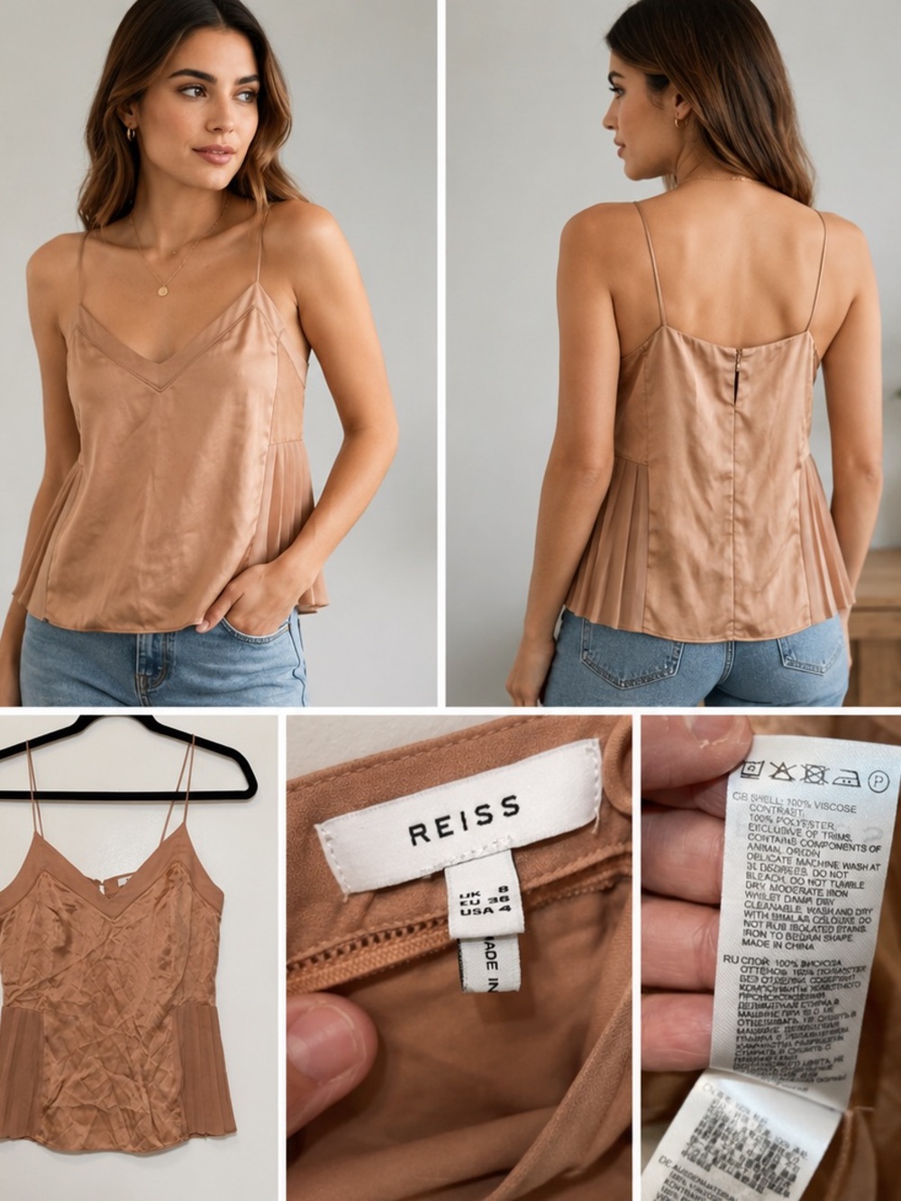 Reiss Dusty Mauve Satin V-Neck Camisole